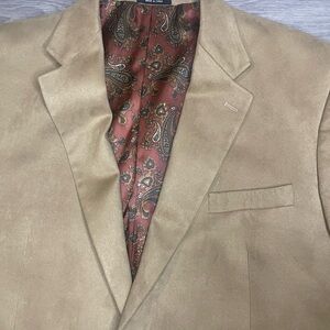 Ralph Lauren Men Blazer 46L tan Faux Suede Coat Jacket 100% Polyester